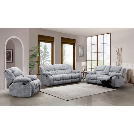 Global Furniture Usa Transitional Zaftig Fabric U250 Grey Reclining Sofa/Console Reclining Loveseat/Glider Recliner 4640